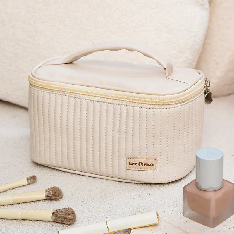 Korean Style Women's Large PU Leather Makeup Bag