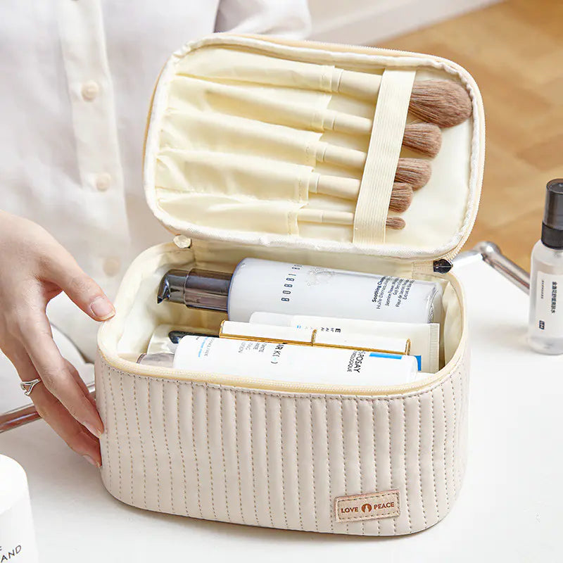 Korean Style Women's Large PU Leather Makeup Bag