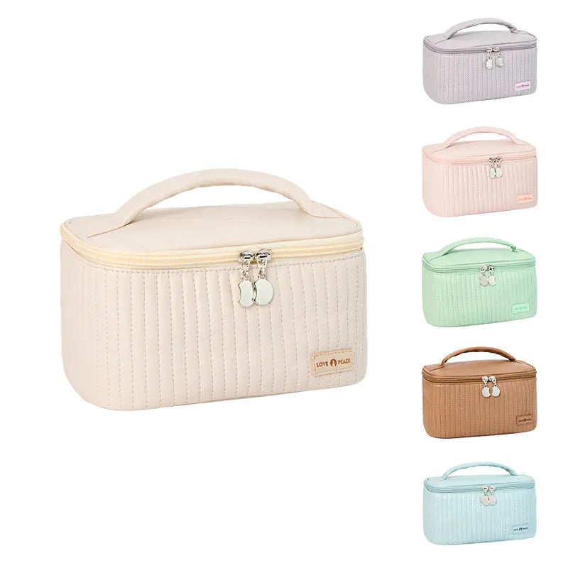 Korean Style Women's Large PU Leather Makeup Bag